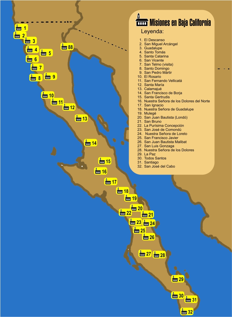 Mapa de les missions de la Baixa Califòrnia.